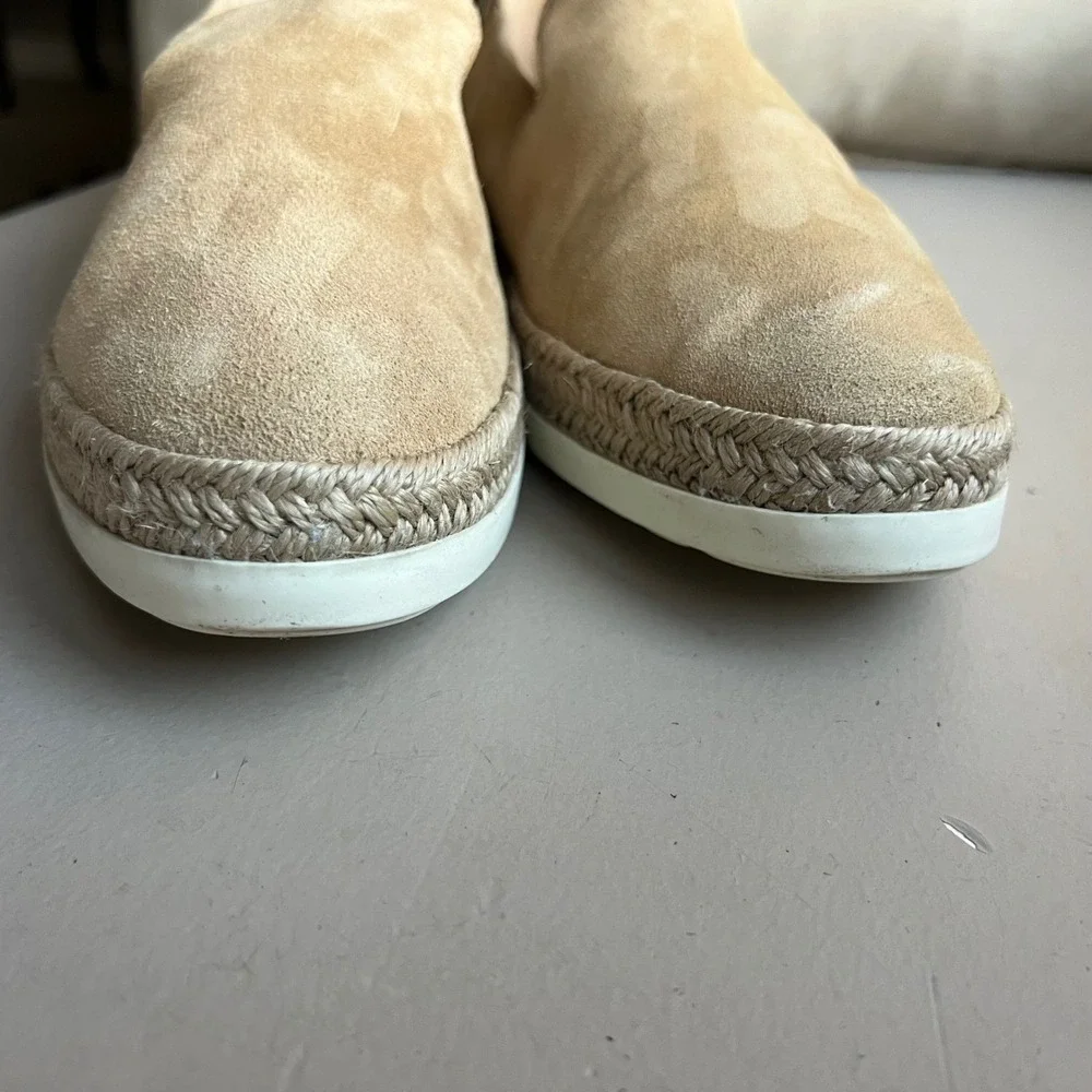 Vince Women 6.5 M‎ Tan Suede Espadrille Slip On Sneakers Braided Jute Platform